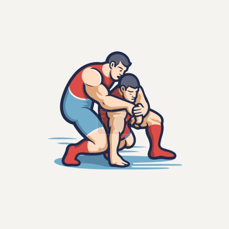 Illustration for Vector illustration of a man wrestling with his son. cartoon style. - Royalty Free Image