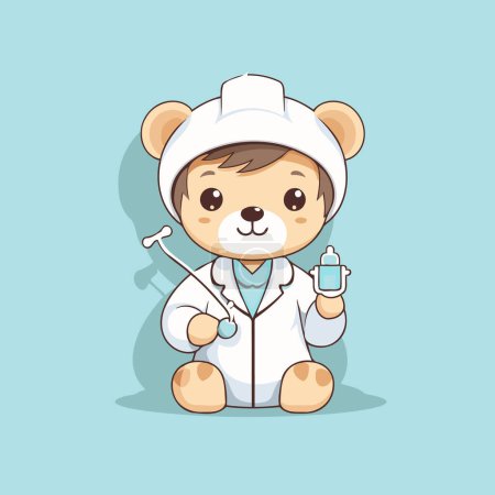 Illustration for Cute cartoon bear doctor holding a syringe. Vector illustration. - Royalty Free Image