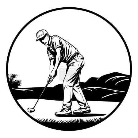 Golfista en el campo de golf. Ilustración vectorial del golfista jugando golf.