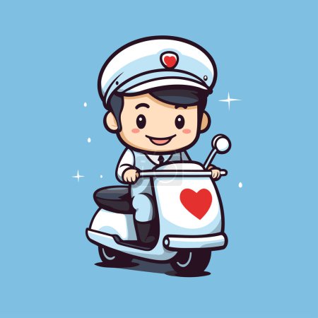 Illustration for Cute boy riding a scooter with heart shape vector illustration. - Royalty Free Image