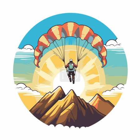 Ilustración de Paracaidista en las montañas. Ilustración vectorial en un estilo plano. - Imagen libre de derechos