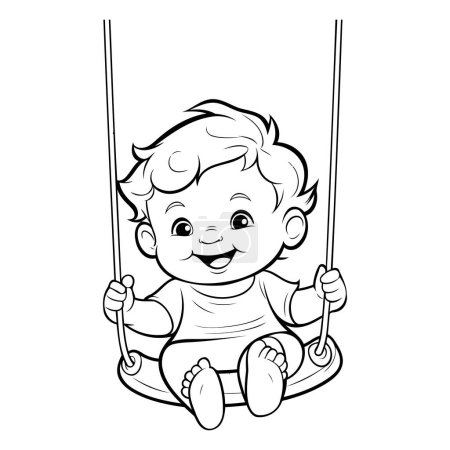 Illustration for Cute little boy swinging on a swing. Coloring book for children - Royalty Free Image