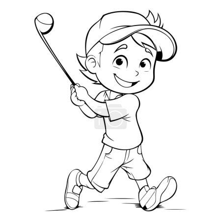 Ilustración de Ilustración de un niño jugando al golf en un campo de golf - Libro para colorear - Imagen libre de derechos
