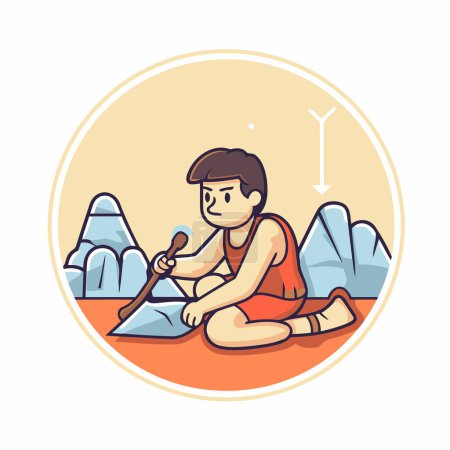 Ilustración de Lindo chico remando un kayak. Dibujos animados vectoriales ilustración. - Imagen libre de derechos