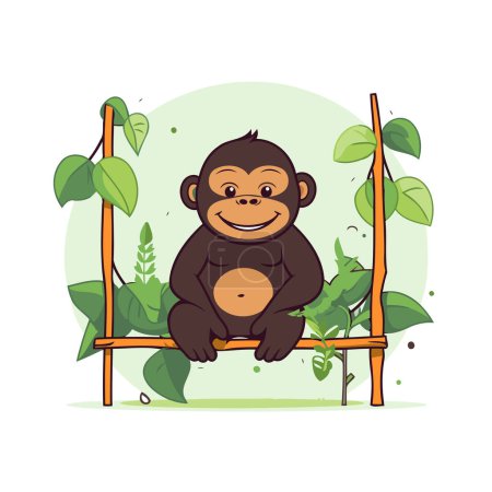 Ilustración de Mono sentado en un columpio. Ilustración vectorial en estilo de dibujos animados. - Imagen libre de derechos