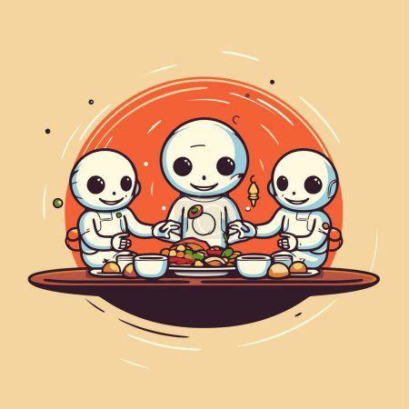Téléchargez les illustrations : Illustration d'une famille heureuse prenant un repas ensemble. Illustration vectorielle. - en licence libre de droit