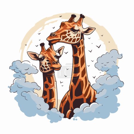 Téléchargez les illustrations : Deux girafes dans un nuage de fumée. Illustration vectorielle. - en licence libre de droit