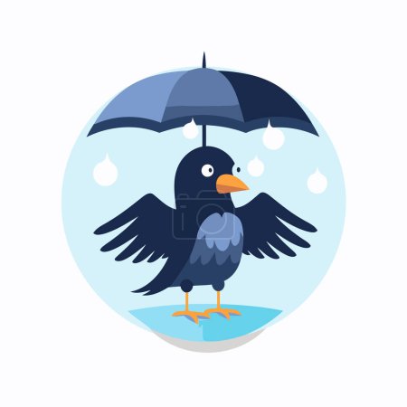 Illustration for Crow under an umbrella. Vector illustration in flat design style. - Royalty Free Image