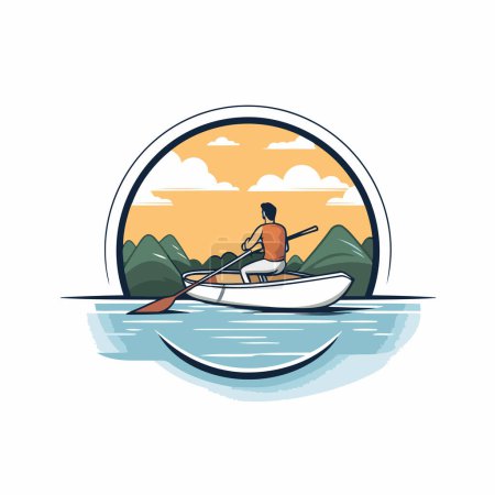 Illustration for Kayaking on the lake. Vector illustration in a flat style. - Royalty Free Image