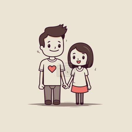Illustration for Cute cartoon family holding hands. Vector illustration for your design. - Royalty Free Image