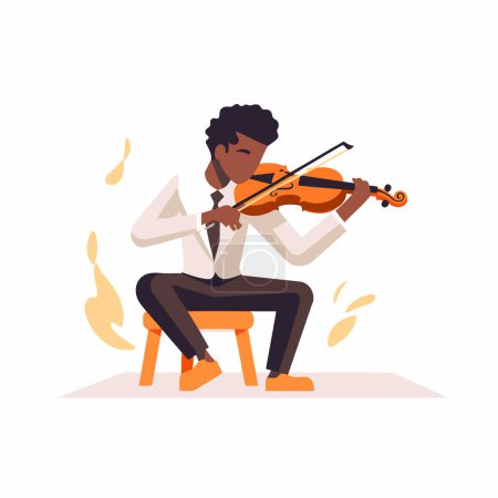 Téléchargez les illustrations : Un Afro-Américain jouant du violon. Illustration vectorielle plate isolée sur fond blanc. - en licence libre de droit