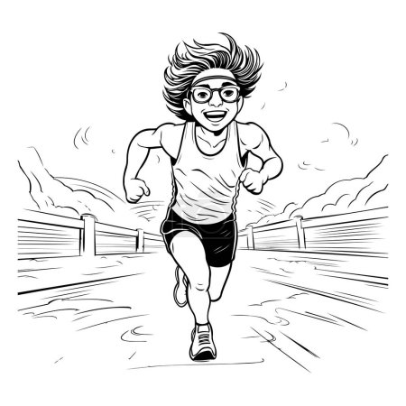Illustration for Running man. Vector illustration in black and white color on a white background. - Royalty Free Image