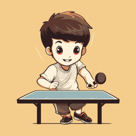 Ilustración de Niño jugando al tenis de mesa. Ilustración vectorial de un niño jugando al tenis de mesa. - Imagen libre de derechos