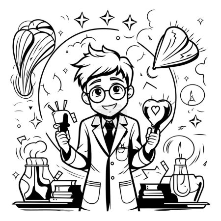 Illustration for Cartoon Illustration of Scientist or Professor Character for Coloring Book - Royalty Free Image