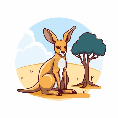 Illustration for Kangaroo cartoon icon. Vector illustration of kangaroo on nature background. - Royalty Free Image