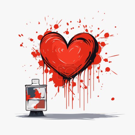 Illustration for Vector illustration of grunge heart and spray paint on white background. - Royalty Free Image