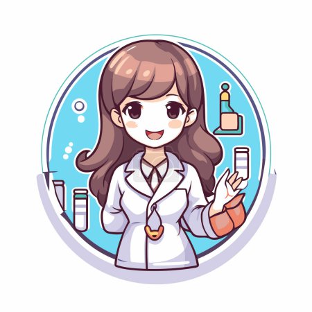 Illustration for Beautiful woman doctor cartoon character in round icon vector illustration graphic design - Royalty Free Image