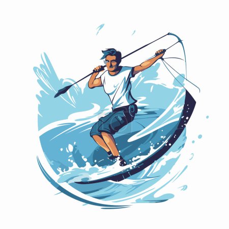 Illustration for Water sport. Surfer on the water. Vector illustration in cartoon style. - Royalty Free Image