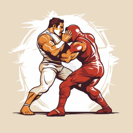 Ilustración de Combatientes de karate. Ilustración vectorial de dos luchadores de karate luchando. - Imagen libre de derechos