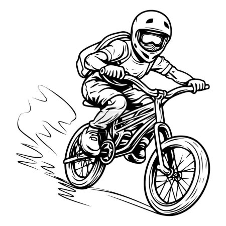 Ilustración de Ilustración de un motociclista en una bicicleta en acción sobre fondo blanco - Imagen libre de derechos