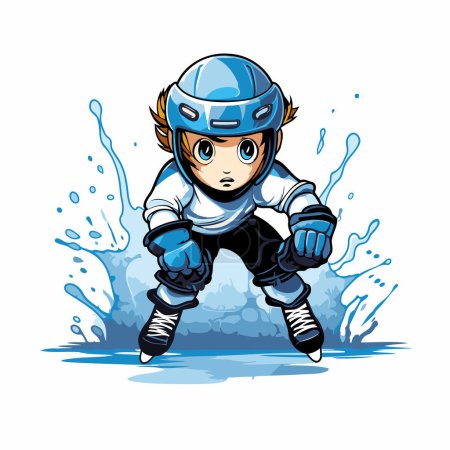 Téléchargez les illustrations : Illustration vectorielle d'un garçon jouant au hockey sur glace. Patineur de bande dessinée. - en licence libre de droit
