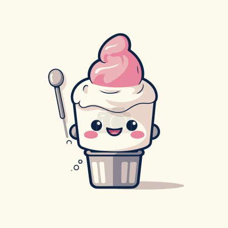 Téléchargez les illustrations : Jolie illustration vectorielle de dessin animé crème glacée. icône de crème glacée Kawaii - en licence libre de droit