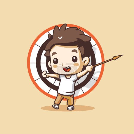 Archer boy cartoon character vector illustration. Cute boy with arrow.