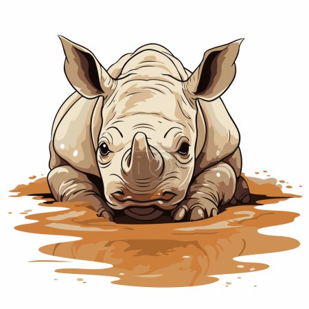 Ilustración de Ilustración de un rinoceronte en el barro sobre un fondo blanco - Imagen libre de derechos