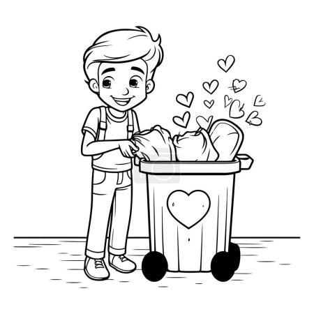 Ilustración de Lindo niño de dibujos animados con bote de basura y corazones vector ilustración diseño gráfico - Imagen libre de derechos
