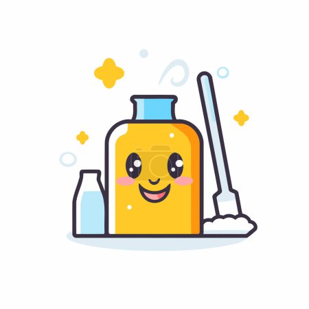 Illustration for Cute cartoon bottle of detergent. Vector illustration in flat style - Royalty Free Image
