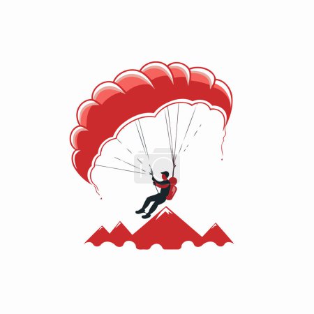 Illustration for Parachutist flying on a red parachute. Vector illustration. - Royalty Free Image