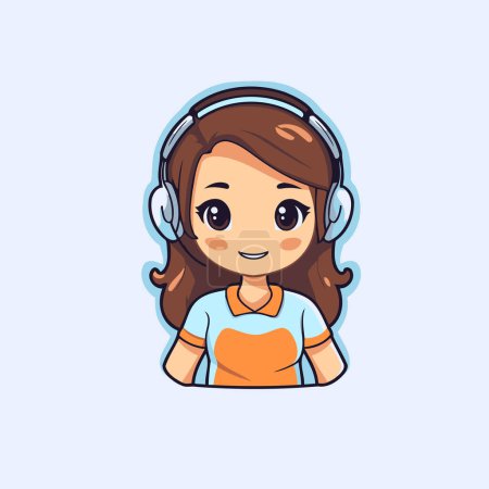 Illustration for Cute girl with headphones and microphone. Vector illustration in cartoon style. - Royalty Free Image