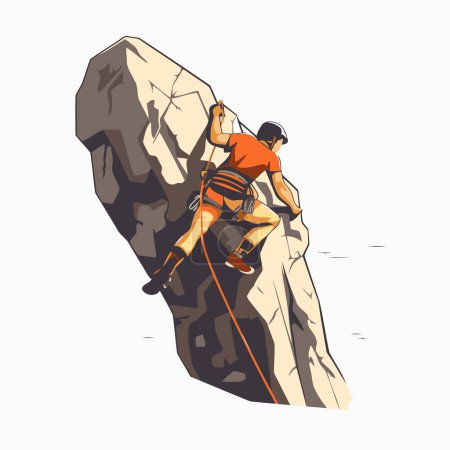 Téléchargez les illustrations : Un homme grimpe sur un rocher. Illustration vectorielle dans le style dessin animé. - en licence libre de droit