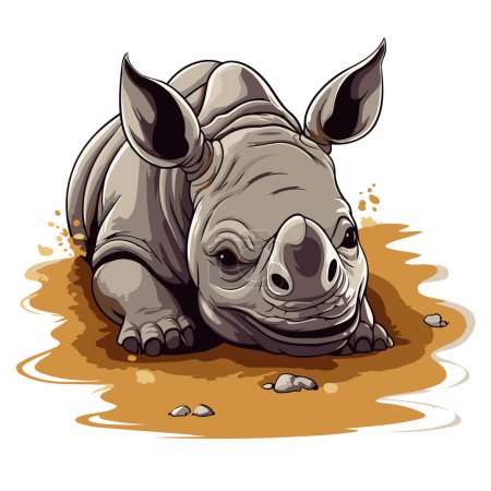 Ilustración de Rinoceronte en el barro. Ilustración vectorial de un rinoceronte. - Imagen libre de derechos