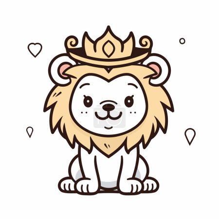 Ilustración de Lindo león con corona y corazones. Ilustración vectorial en estilo de dibujos animados. - Imagen libre de derechos