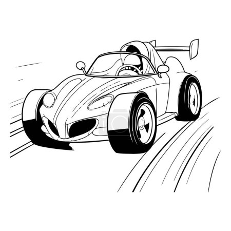 Illustration for Black and white illustration of a vintage sports car on the road. - Royalty Free Image