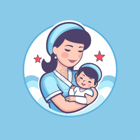 Illustration for Mother holding her newborn baby in her arms. Vector illustration in a flat style - Royalty Free Image