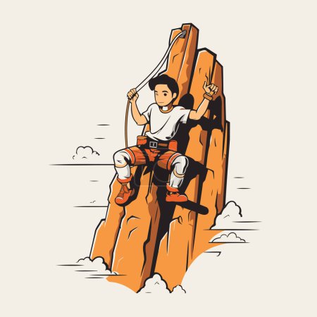 Illustration for Rock climber. Vector illustration of a young man climbing on a cliff. - Royalty Free Image