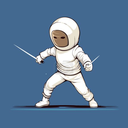 Téléchargez les illustrations : Astronaute dans une combinaison spatiale avec une épée. Illustration vectorielle - en licence libre de droit
