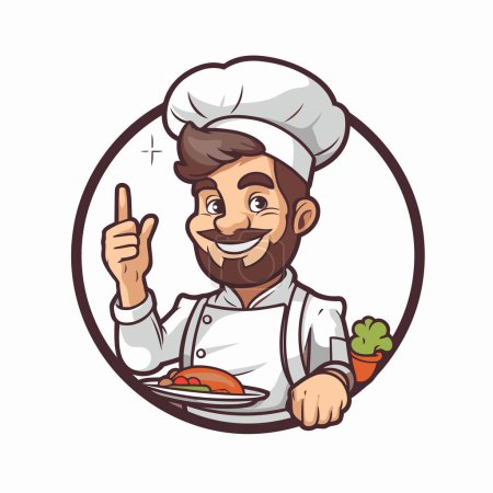 Illustration for Chef holding a plate of food in his hand. Vector illustration. - Royalty Free Image