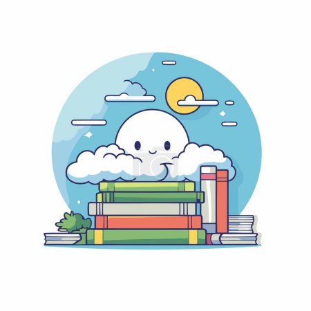 Illustration for Books and clouds icon. Education literature and read theme. Colorful design. Vector illustration - Royalty Free Image