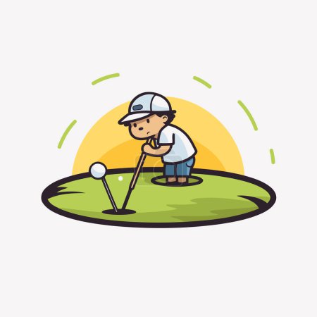 Illustration for Golfer and golf ball on the green. Vector illustration. - Royalty Free Image