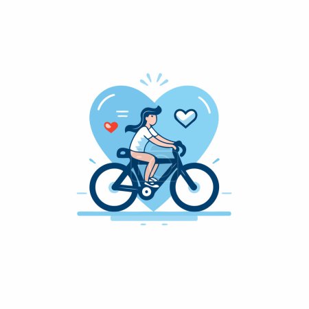 Téléchargez les illustrations : Illustration vectorielle d'une fille en vélo en forme de cœur. - en licence libre de droit