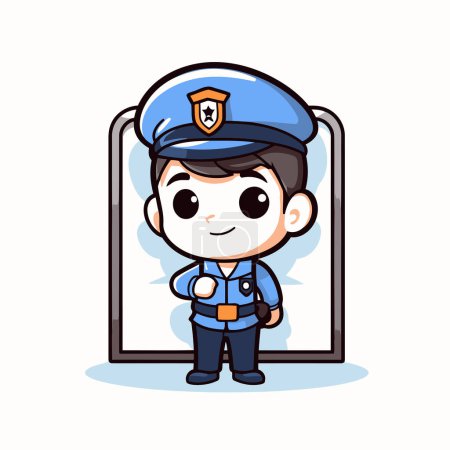 Illustration for Policeman - Cute Cartoon Mascot Vector Illustration - Royalty Free Image