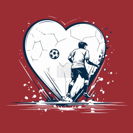 Ilustración de Jugador de fútbol en el fondo del corazón. Ilustración vectorial. - Imagen libre de derechos