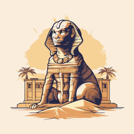 Ilustración de Esfinge egipcia. Ilustración dibujada a mano vectorial en estilo retro. - Imagen libre de derechos