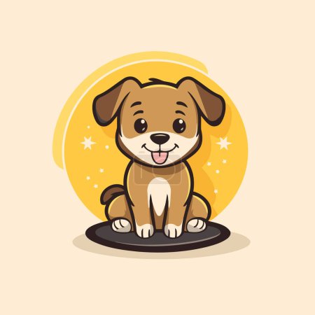 Illustration for Cute dog sitting on a plate. Vector illustration in cartoon style. - Royalty Free Image