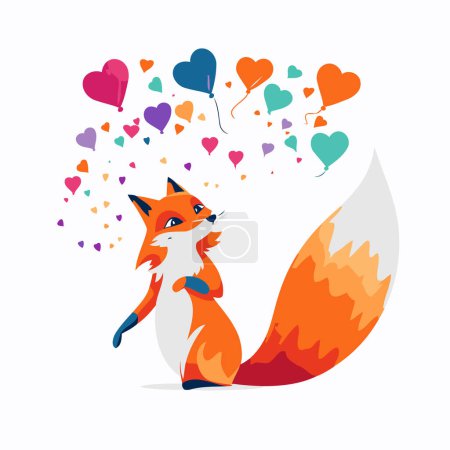 Illustration for Valentine's day greeting card with cute fox. Vector illustration - Royalty Free Image