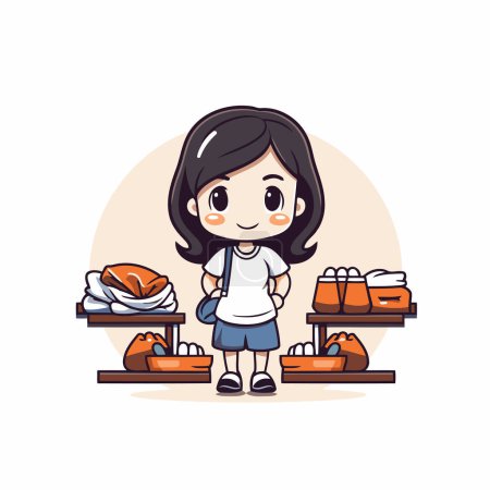 Photo for Cute little girl shopping in the supermarket. Vector illustration on white background. - Royalty Free Image