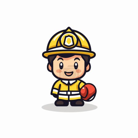 Téléchargez les illustrations : Caractère pompier avec casque de pompier et illustration vectorielle du casque. - en licence libre de droit